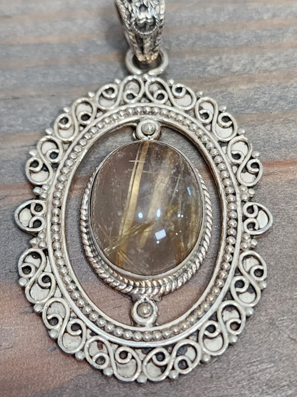 Vintage Sterling Silver 925 Rutilated Quartz Pendant